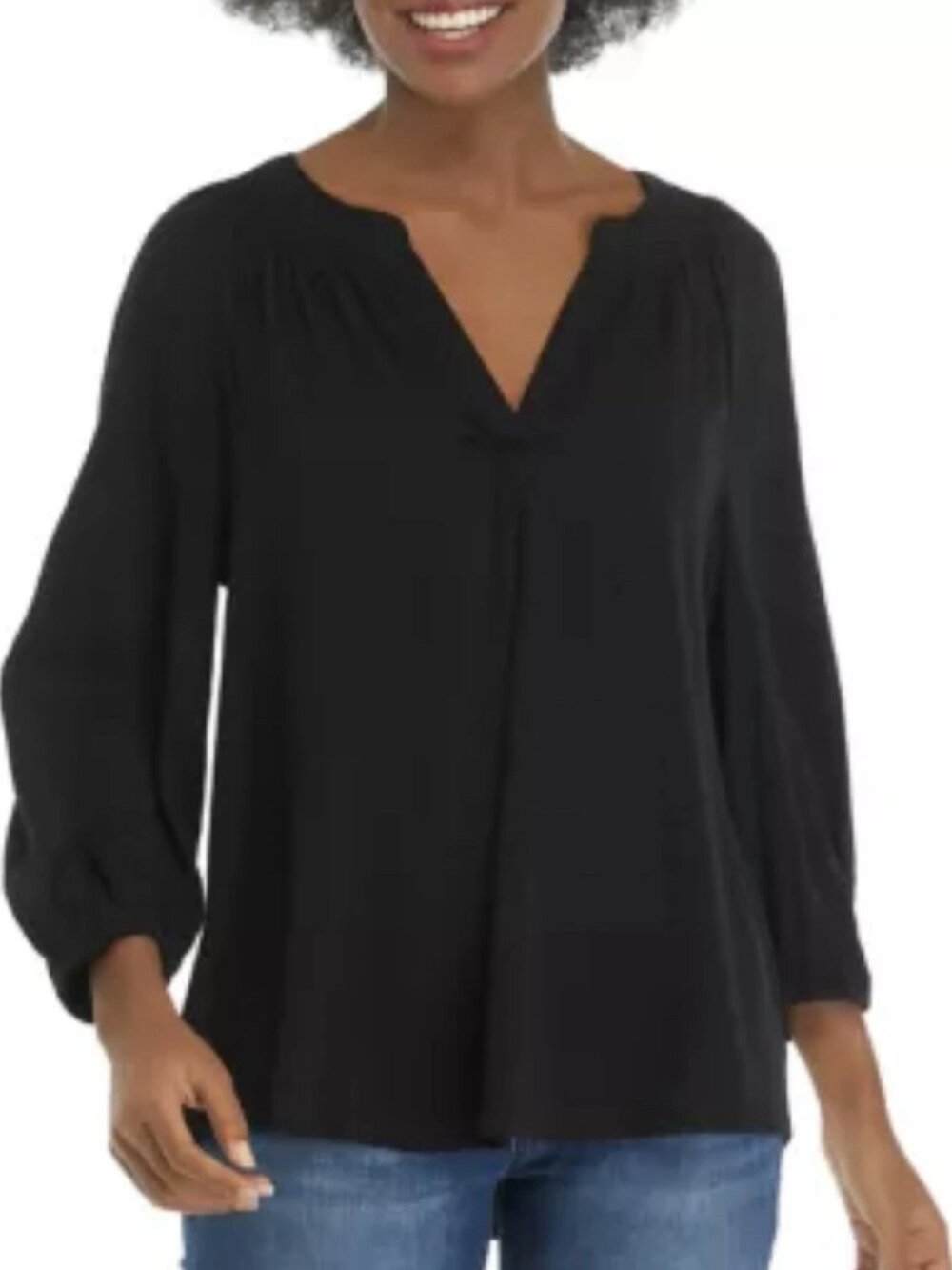 Crown & Ivy  Blouse – Women’s Size PM – Black Textured Peasant Top